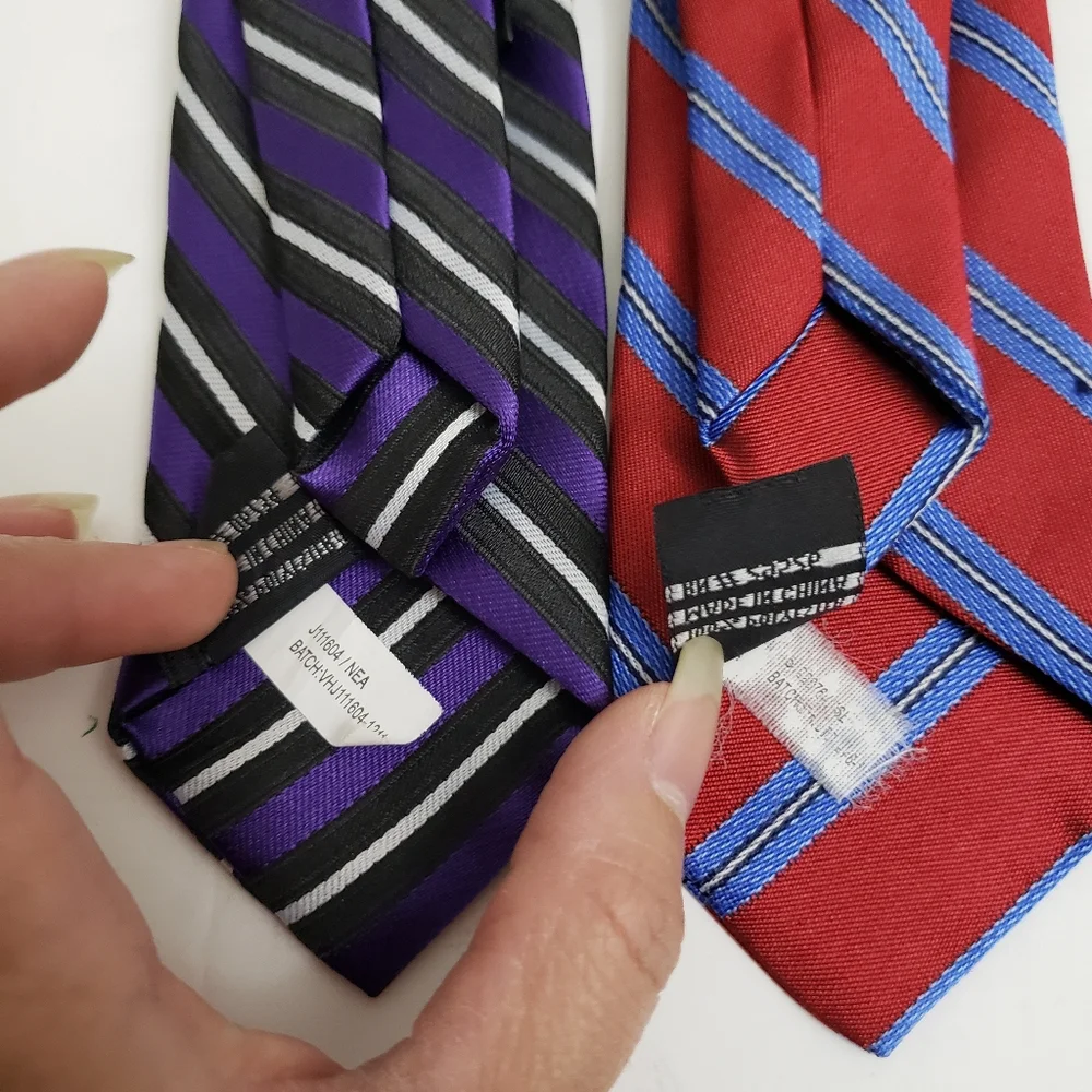 Lot Bundle of 2 Kid's Clip On Ties - Striped Purple Red